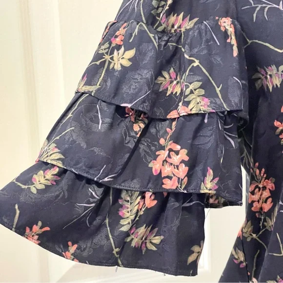 Rebecca Taylor Ivie Silk Fleur Sprig Floral Print Jacquard Top Size 4 - Picture 9 of 13